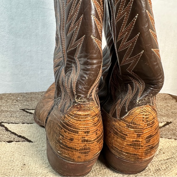 Dan Post Brown Western Leather Cowboy Boot lizard pointed vintage - Picture 11 of 15